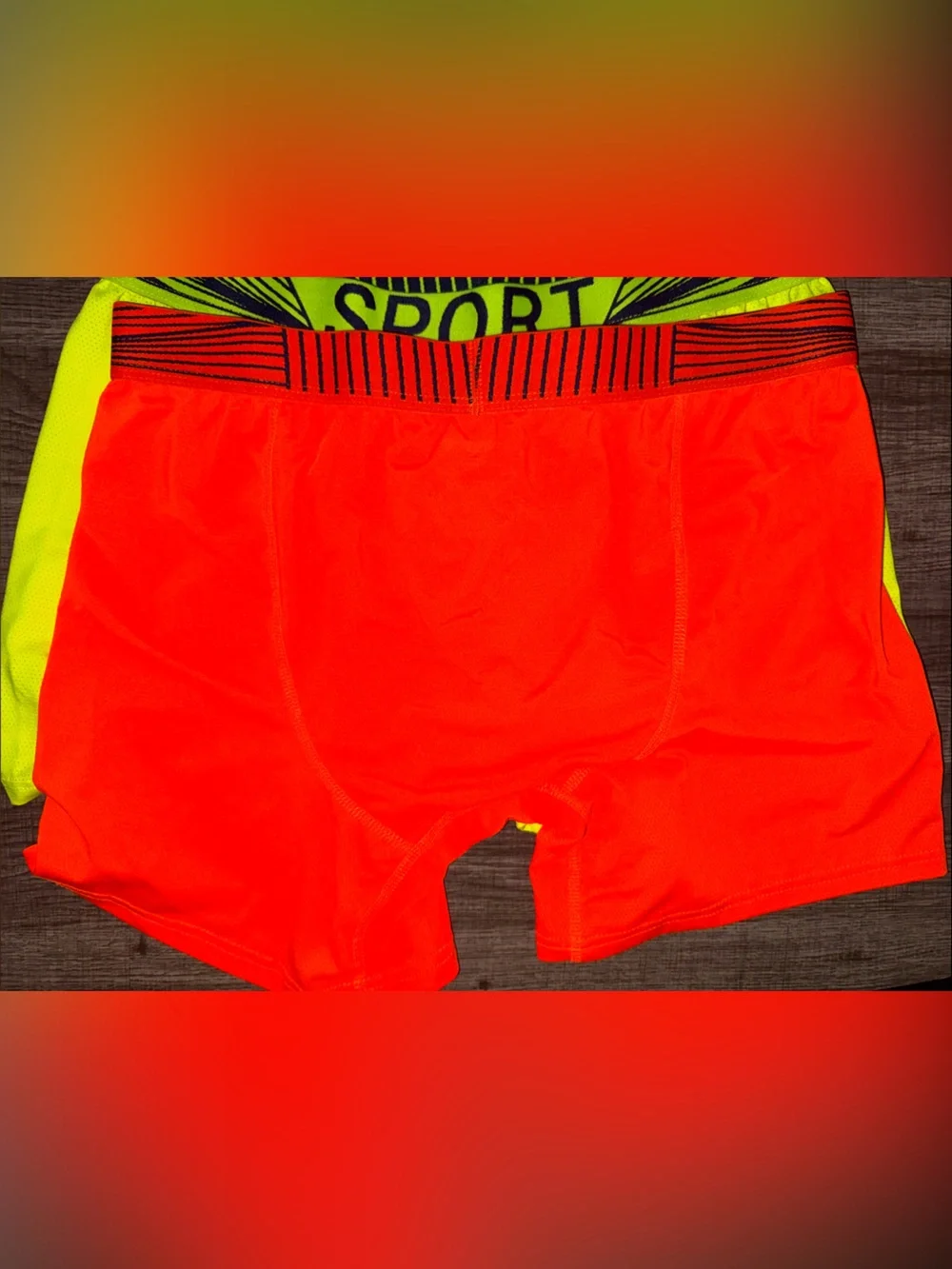 Two Men's High-Visibility Athletic Boxer Briefs - Neon Orange & Neon Yellow